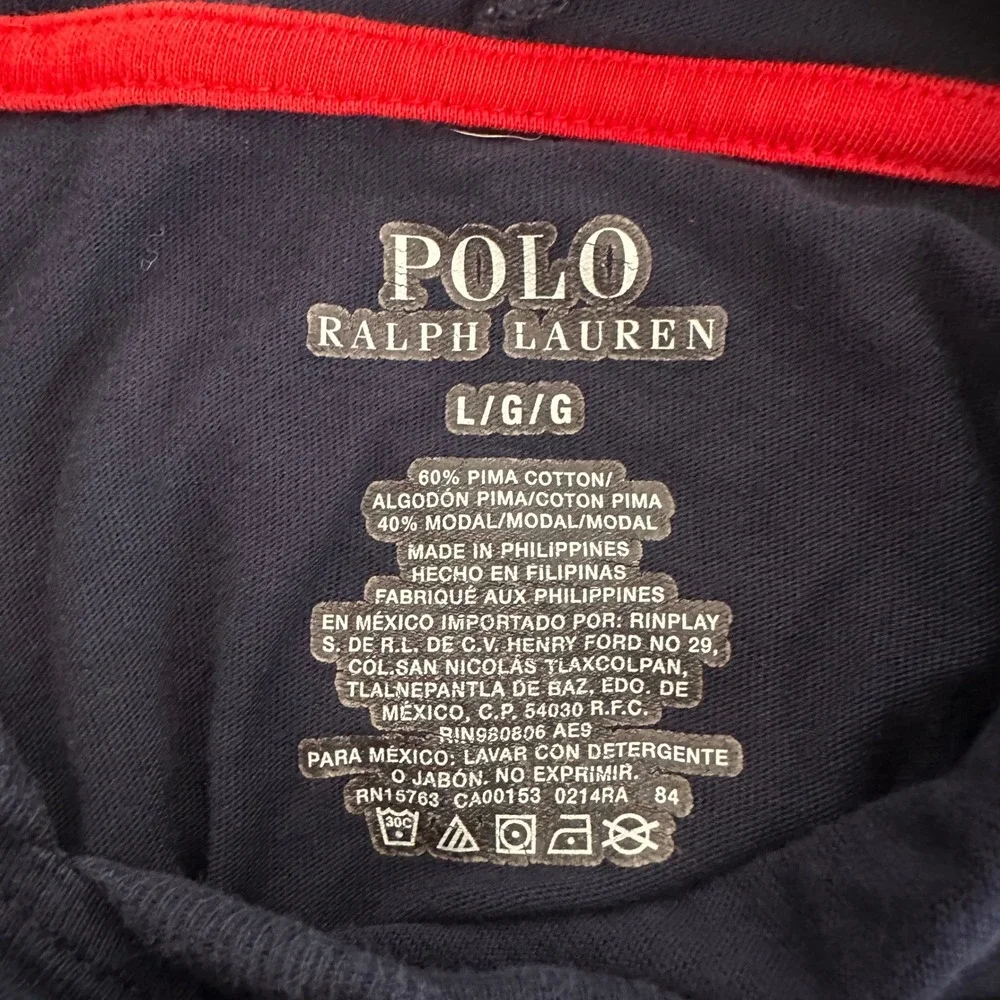 Polo Ralph Lauren Mens Long Sleeve Hoodie Lightweight T-Shirt Navy Red Pony Logo